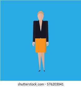 Standing full height vector business woman in office clothes. White girl, Caucasian female isolated 