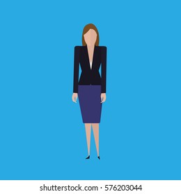Standing full height vector business woman in office clothes, black business suit, skirt.  Caucasian female isolated on white background