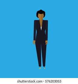 Standing full height vector business woman in office clothes.  African girl in trouser suit, female isolated 