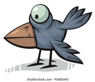 Standing funny crow with big beak and very big eye