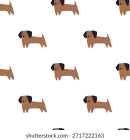 Standing Funny Dachshund Seamless Pattern Vector Illustration, Cute Pet Repeat Background