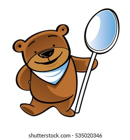 Standing funny teddy bear with big spoon