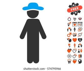 Standing Gentleman icon with bonus dating pictures. Vector illustration style is flat iconic symbols for web design, app user interfaces.