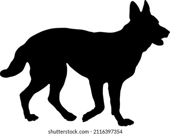 Standing german shepherd dog puppy. Black dog silhouette. Pet animals. Isolated on a white background. Vector illustration.