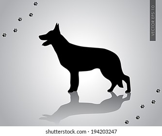 Standing German Shepherd Silhouette - vector