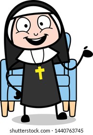 Standing and Gesturing with Hands - Cartoon Nun Lady Vector Illustration