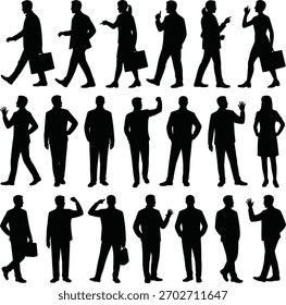 Standing and Gesturing People Silhouettes Vector Set