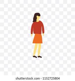 Standing girl vector icon isolated on transparent background, Standing girl logo concept