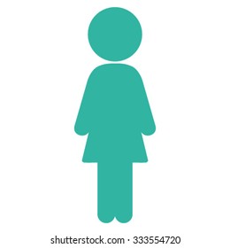 Standing Girl vector icon. Style is flat symbol, cyan color, rounded angles, white background.