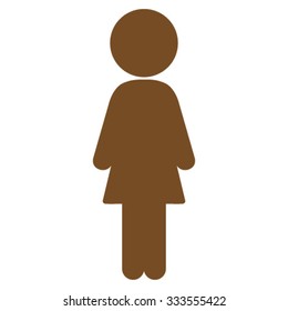 Standing Girl vector icon. Style is flat symbol, brown color, rounded angles, white background.