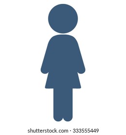 Standing Girl vector icon. Style is flat symbol, blue color, rounded angles, white background.