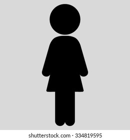 Standing Girl vector icon. Style is flat symbol, black color, rounded angles, light gray background.
