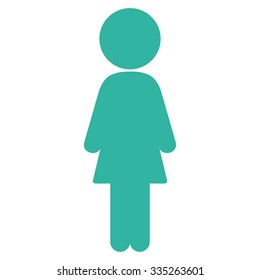 Standing Girl vector icon. Style is flat symbol, cyan color, rounded angles, white background.