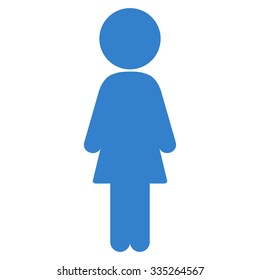 Standing Girl vector icon. Style is flat symbol, cobalt color, rounded angles, white background.