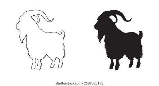 Standing Goat Silhouette - Detailed Goat Vector for Art
