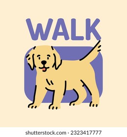 Standing golden retriever puppy color line illustration. Ready to walk. cute pet concept