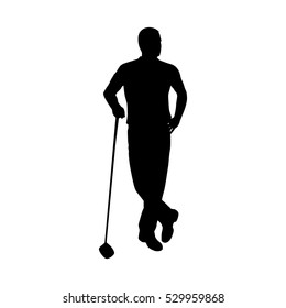 Standing golf player, vector silhouette