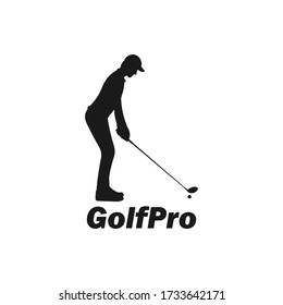 Hombre de golfista de pie listo para batir la silueta del club de golf. La gente rica deporte. Icono de deportista. Signo o símbolo del atleta masculino profesional. Logo del juego deportivo. Ilustración vectorial de equipos deportivos.
