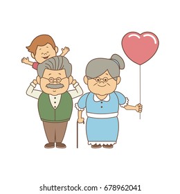standing grandparents with balloon holding her grandson