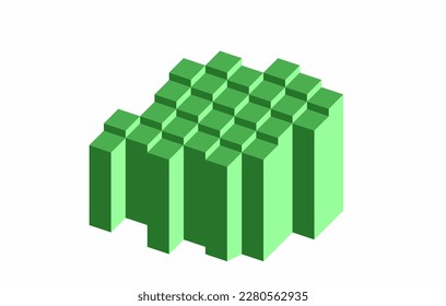 Standing green long blocks forming 3d art