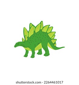 Standing green stegosaurus flat style, vector illustration isolated on white background. Dinosaur character, design element for child's books or postcards