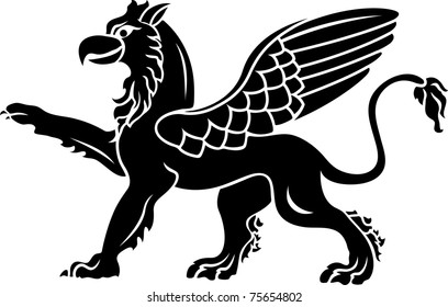 Standing griffin with lifted paw. stencil