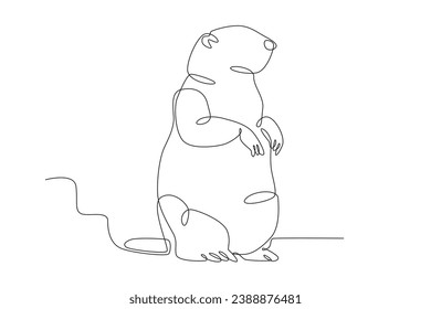A standing groundhog mammal. Groundhog day one-line drawing