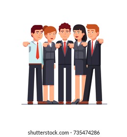 Standing group of business men & women pointing at viewer with index fingers. I want you gesture. Metaphor of hr management. Flat style vector illustration isolated on white background.