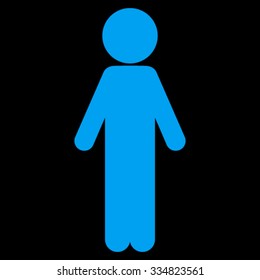 Standing Guy vector icon. Style is flat symbol, blue color, rounded angles, black background.