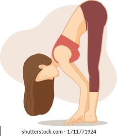 Standing half forward bend ,Standing forward foid Yoga pose Vector illustration of Sun Salutation (Surya Namaskara)
