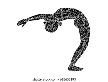 standing half moon back bend pose yoga 7 chakra vector flower floral drawing hand drawn zentangle illustration design (Ardha Chandrasana)