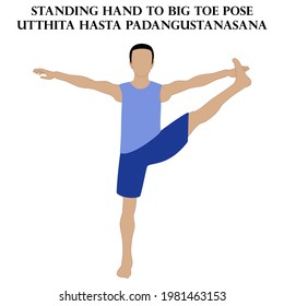 Standing hand to big toe pose yoga workout. Utthita Hasta Padangustanasana. Man doing yoga illustration on the white background. Vector illustration