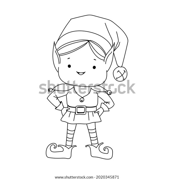 Standing Happy Christmas Elf Contour On Stock Vector (Royalty Free ...