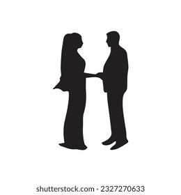 Standing happy couple silhouette vector art.