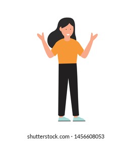 Standing Happy woman with smile. Vector illustration.