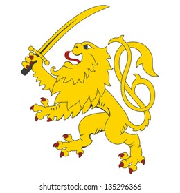 Standing heraldic lion with sword