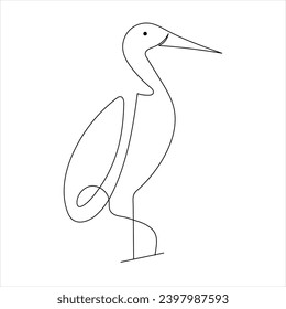 Standing heron continuous single line art drawing and heron design vector