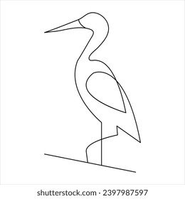 Standing heron continuous single line art drawing and heron design vector
