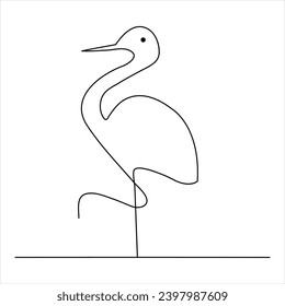 Standing heron continuous single line art drawing and heron design vector