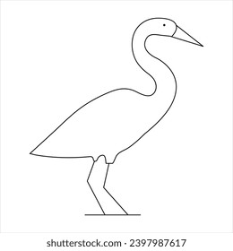 Standing heron continuous single line art drawing and heron design vector