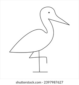 Standing heron continuous single line art drawing and heron design vector