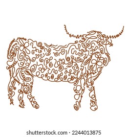 Standing Highland Cattle Outlines Found In Scottish Highlands. Design element for poster, card, banner, emblem, t shirt. Vector illustration.