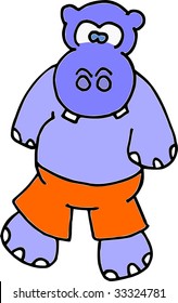 standing hippo with shorts
