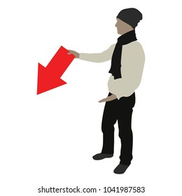 Standing hipster man, diagram, progress presentation, silhouettes
