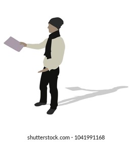 Standing hipster man with folder, progress , silhouettes