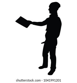 Standing hipster man with folder, progress , silhouettes