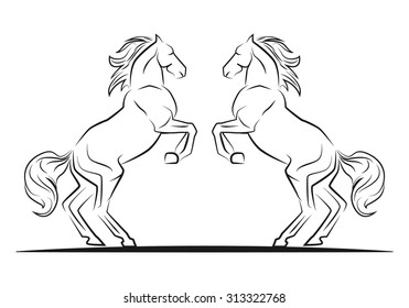 Standing Horse couple line drawing vector