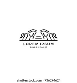 standing horse crest shield line art outline logo vector template
