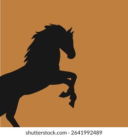 Standing horse silhouette. Brown background, animal, ride. Vector