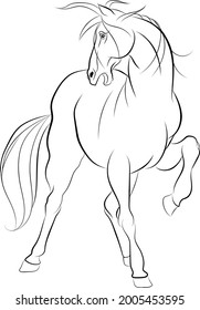 Ilustración vectorial de caballo de pie, Dibujo de línea de un sano stallion, Hermosa idea para el diseño del logo de la compañía